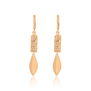 Gold-plated leaf drop earrings with sparkling cubic zirconia on white background