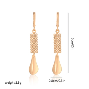 Detailed view of rose gold drop earrings with paved zircons and size specifications