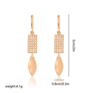 Detail showing dimensions 5cm height and 0.8cm width of gold leaf earrings with zircons