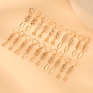 Gold Plated Copper Rhinestone Dangle Earrings For Women Fashion Geometric Rectangle Water Drop Inlaid Jewelry Elegant Drop Earrings