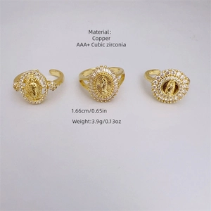 Verstellbare 18K vergoldete Kupferringe Set mit Zirkonia Jungfrau Maria Design