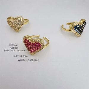 Anelli a cuore regolabili in rame placcato oro 18K con zirconi AAA+ in tre colori