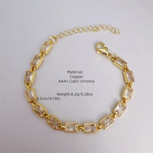 18k vergoldetes Kupferarmband mit AAA+ Zirkonia in Rechteckschliff und verstellbarem Verschluss