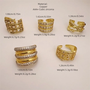 18K gold plated copper rings with AAA+ cubic zirconia in multi-layer geometric patterns
