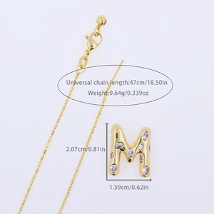 18K gold plated bubble initial M pendant necklace with sparkling cubic zirconia inlay