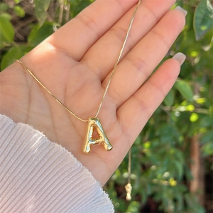18K gold plated balloon letter A pendant on a sleek snake chain necklace for women