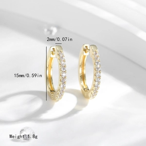 Pendientes de aro minimalistas en oro de 14K con circonitas, diámetro de 15mm