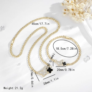 14K gold plated butterfly and clover jewelry set including necklace and bracelet