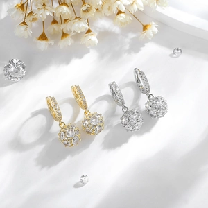 Fashionable Copper Rhinestone Disco Ball Hoop Earrings For Women Gold Silver Plated Geometric Dainty Jewelry Party Gift