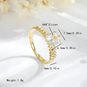 Anello classico in finitura argento 14K con zircone AAA ed elegante fascia a forma di V