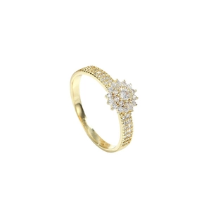 Exquisiter 14K vergoldeter Zirkon-Blumenring mit einem Cluster aus funkelnden Kristallen