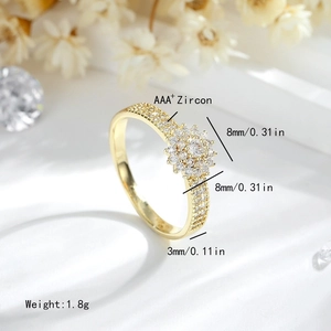 Goldener Blumenring mit AAA+ Zirkonia und besetztem Band für Damen Schmuck
