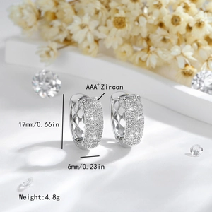 Fashion geometric 14K gold-plated earrings with AAA+ zircon stones in wide band hoop style