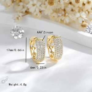 Macro detail of 14K gold plated hoop earrings with AAA+ zircon and diamond cutout side