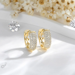 Elegant 14K gold plated geometric hoop earrings with shimmering pavé zircon stones