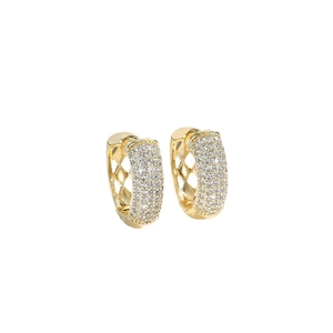 Chic 14K gold plated geometric hoop earrings with full pave cubic zirconia accents
