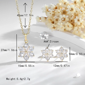 14K vergoldetes Blumen-Halsketten- und Ohrring-Set mit Zirkonia-Steinen und Maßen