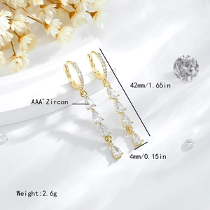 Orecchini a goccia placcati oro 14K con zirconi AAA+ trasparenti di alta qualità