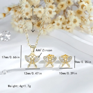 Parure de bijoux papillon plaqué or 14K avec collier et boucles d'oreilles zircon