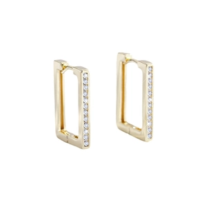 Polished rectangular 14K gold-plated hoop earrings with micro-set zircon stones