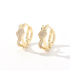 Boucles d'oreilles créoles croisées dorées avec micro-pavé de cristaux pour femme