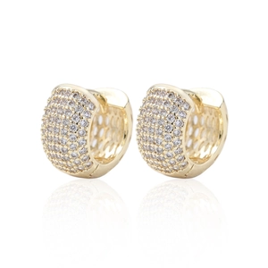Luxurious 14K gold plated huggie earrings with pavé set cubic zirconia stones