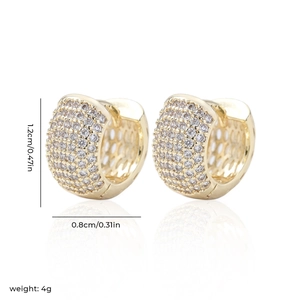 Luxurious gold-plated hoop earrings with rows of clear zircon stones in a 1.2cm size