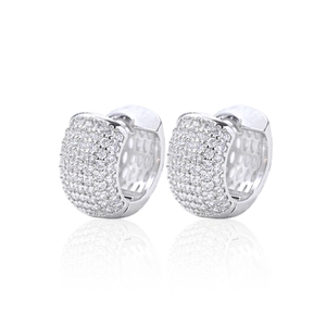 Luxury pavé set round hoop earrings with clear cubic zirconia in silver finish