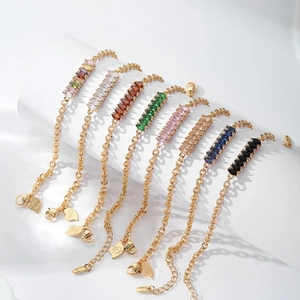 Fashion Gold Plated Copper Marquise Zirconia Bracelet Elegant Marquise Cut Colorful Stone Chain Bracelet For Women Jewelry