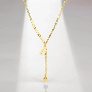 Fashion Copper Gold Plated Initial Letter Pendant Necklace Minimalist Alphabet Y-Shaped Clavicle Chain Jewelry For Women Gift