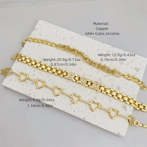 Trois bracelets en laiton plaqué or 18 carats avec zircons pour le style quotidien