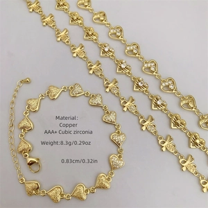 Bracelet cœur en cuivre plaqué or 18 carats avec oxydes de zirconium AAA pour le quotidien