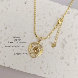 18K gold plated copper necklace with heart frame letter N pendant and AAA+ cubic zirconia