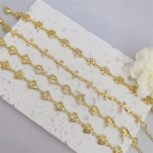 18K gold plated zircon bracelets with heart and cross motifs for women's daily wear