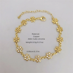 18K gold plated copper bracelet featuring flower links set with AAA+ cubic zirconia