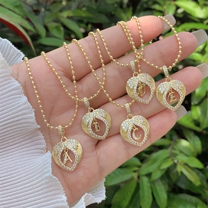 18K Gold Plated Copper Zirconia Heart Angel Wings Alphabet Pendant Necklace For Women Personalized Initial Jewelry Gift