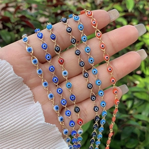 18K gold plated evil eye necklace and bracelet set featuring colorful enamel charms