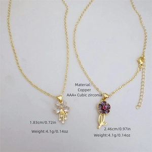 18K vergoldete Blumenkette mit Zirkonia und Perlenanhängern für das tägliche Tragen