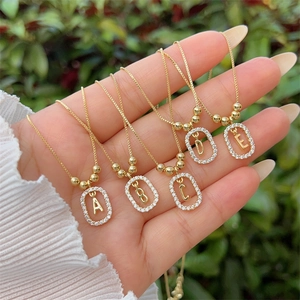 18K Gold Plated Copper Alphabet Pendant Necklace With Cubic Zirconia Personalized Letter A-Z Clavicle Chain Women Jewelry