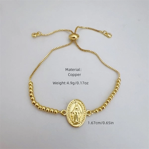 Elegantes 18K vergoldetes Kupfer-Armband mit Marienmedaille und verstellbarer Box-Kette