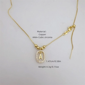 18K gold plated copper A-Z letter pendant necklace with AAA+ cubic zirconia stones