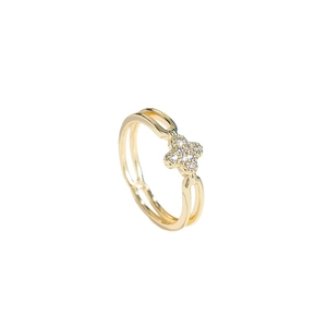Exquisite 14K gold plated four-leaf clover ring with sparkling cubic zirconia inlays