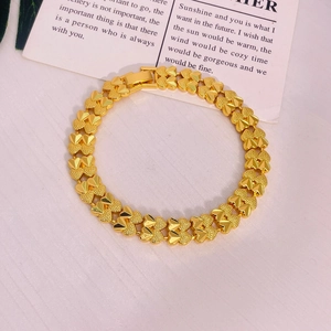 Bracelet à Maillons Coeur Fleur en Cuivre Plaqué Or 24K Vintage Pour Femmes Bijoux Mats Rétro Cadeau d'Anniversaire