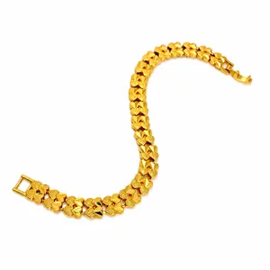 Elegant 24K gold-plated bracelet featuring textured heart-shaped links and square clasp