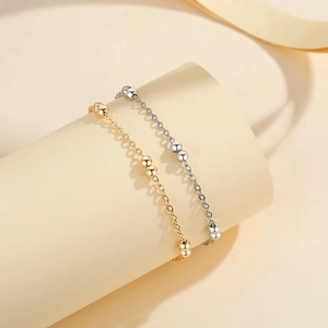 Pulsera de Cadena de Cuentas de Cobre Minimalista para Mujer Chapado en Oro Plata Elegante Fina Ajustable Joyería de Diseño de Nicho