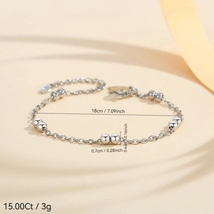 Pulsera de cadena de cuentas de plata minimalista con cierre de mosquetón y extensión 18cm