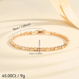 Pulsera tenis dorada brillante con eslabones cuadrados de circonita, longitud 18cm (7,09 pulgadas)