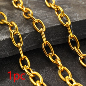 Golden stainless steel oval link chain necklace for women in punk beach holiday style