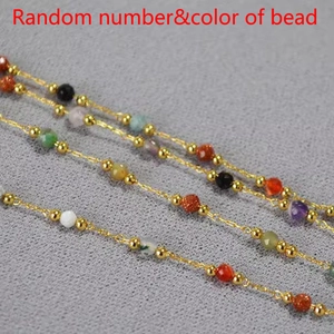 Tobilleras de acero inoxidable dorado con piedras naturales de colores para playa de verano