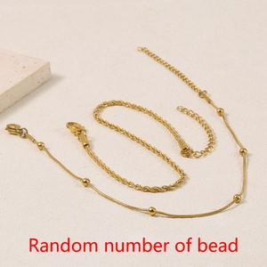 Waterproof gold stainless steel anklet set featuring twisted rope and beaded chains